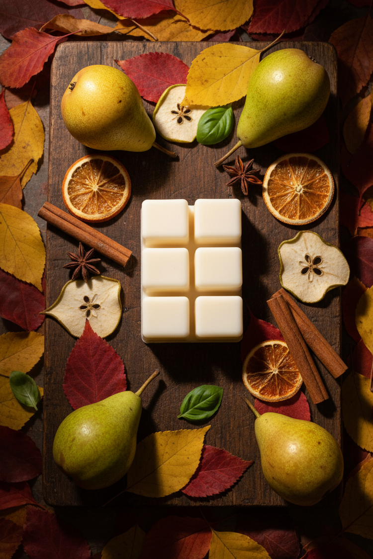 Poire sucrée et Basilic - cubes lit de feuilles