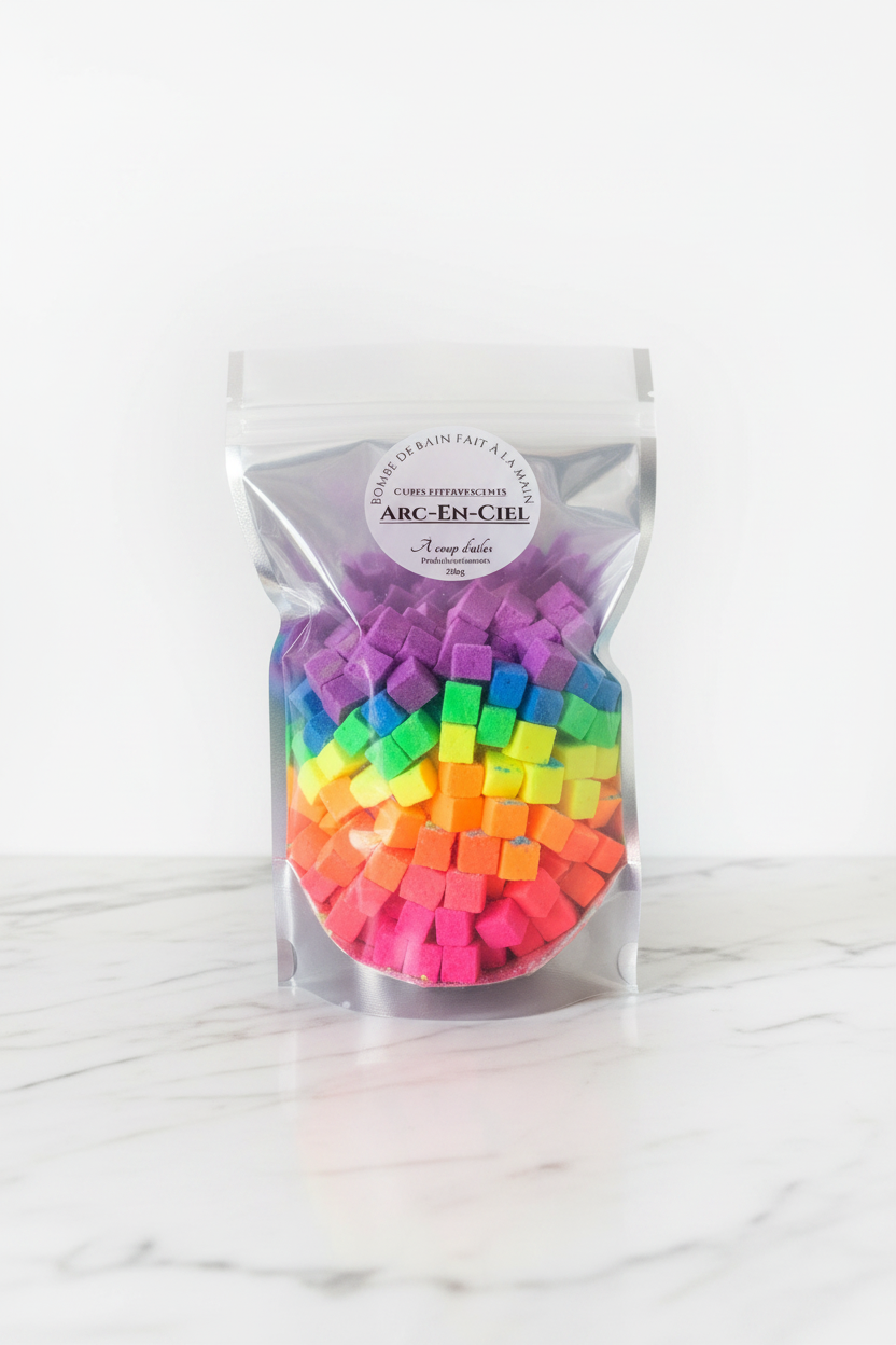 Sachet Arc-En-Ciel sur marbre blanc