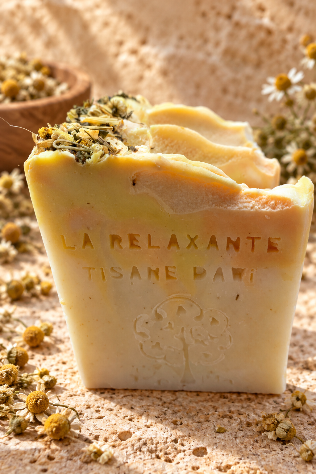 Savon sur travertin et camomille